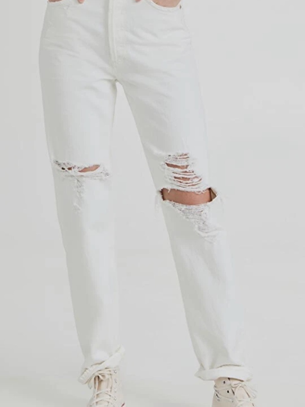 Citizens of Humanity Woman's White Eva Ripped Baggy Jeans